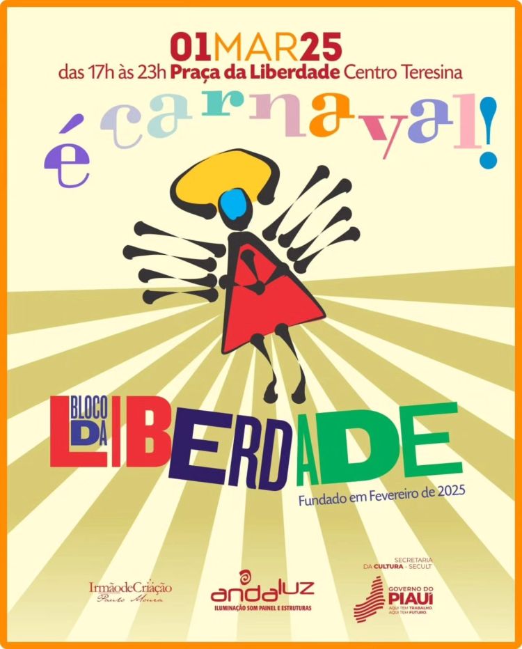 Bloco da Liberdade estreia neste sábado na Praça da Liberdade, centro de Teresina